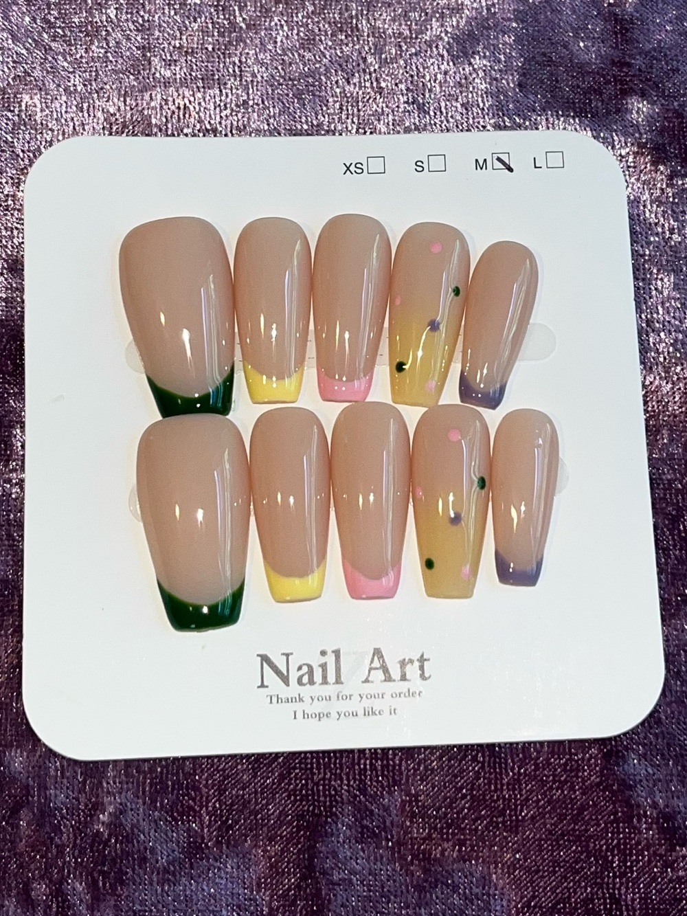 Neutral Press-On Nails with Colorful French Tips